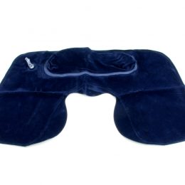 Super-Comfy 2 Pack Small Inflatable Travel Pillow Lumbar Support Flocked Velvet-Touch Navy Blue